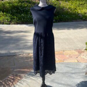 Ladies Sleeveless Navy Blue Dress Nanett Lepore Peter Pan Collar Size 14